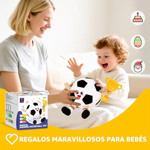 hahaland Baby Toys 6-12 Months – Popping Ball Football Toys Children 1 Year with Music & Recording, Tummy Time Interactive Plush Gifts Baby 6 9 12 Months