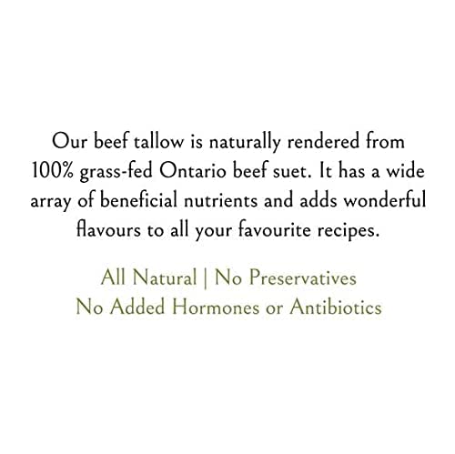 Canadian Beef Tallow in Glass Jars, Grass-Fed, Grass-Finished, Kidney Suet, 24 oz, 600 g, 750ml, Product of Canada, Ontario Made