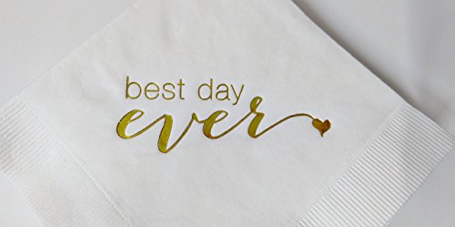 Gold Party Napkins Best Day Ever Cocktail Paper Party Dessert Beverage Napkins Bulk for Bridal Shower Occasions Wedding Anniversary Engagement Holiday Supplies