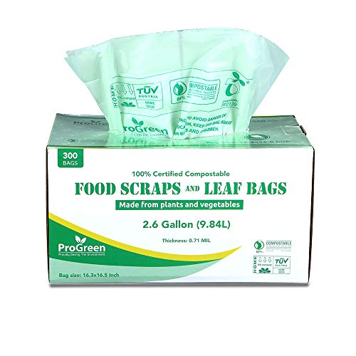 ProGreen 100 Compostable Bags 2.6 Gallon, 300 Count, Extra Thick 0.71