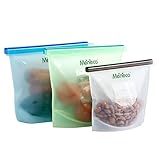 Reusable Freezer Bags Reusable Silicone Food Bag Reusable Sandwich Bag Airtight Seal Snack Bag Microwave Dishwasher Safe (2 large 1 small)
