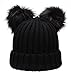 Epoch Women's Winter Chunky Knit Double Pom Pom Beanie Hat with Hair Tie.