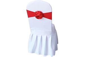 LIZIMI Spandex Stretch Flower Chair Sashes Chair Bands Polyester Bows for Party Hotel Wedding Banquets Decoration （Red 6 PCS）