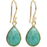 Gempires Teardrop Crystal Earring, Pear Shape Dangle Drop Earrings, Natural Gemstone Earring, Minimal, Everyday Wear, Hypoallergenic 14k Gold Plated, Gift for Mom Wife friend