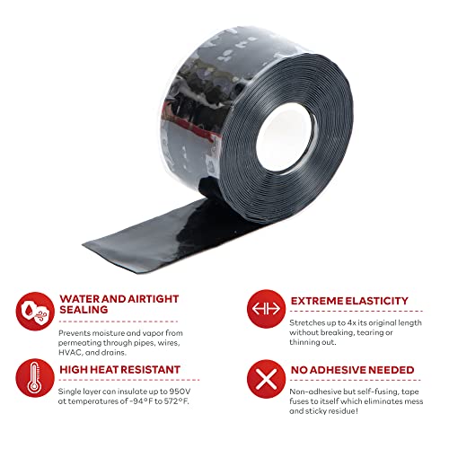 XFasten Selffusing Silicone Tape Pro, Black, 1.5Inch x 15Feet