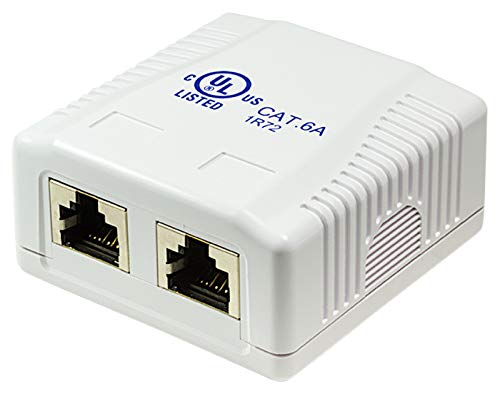 odedo® CAT6A 10 Gigabit 500 MHz Network Socket 2x RJ 45 Fully Shielded for 10 Gigabit Pure White RAL9010, AWG 22-26 Also PoE Power Over Ethernet LAN, Network Surface Mount Box STP White RAL 9010