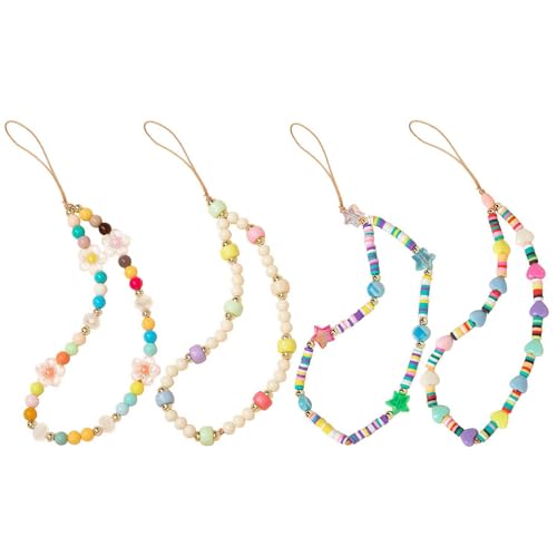Staqlo 4Pcs Phone Charms Decoration Beaded CellPhone Lanyards Wrist Straps Fixed Beads Pearl Bracelets Camera Strap Car Keychain Anti Lost String Mobile Chain Wristlet