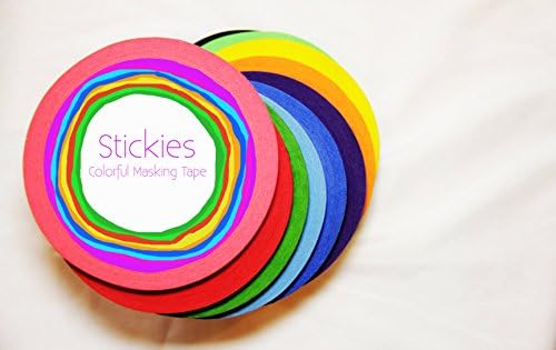 Stickies Colorful Masking Tape (11 Roll Pack) 0.5'' x 70 Yards Great colors for kids, arts and crafts for girls, crafts for kids, office school supplies for teachers, dispensers chairs, desks or paint
