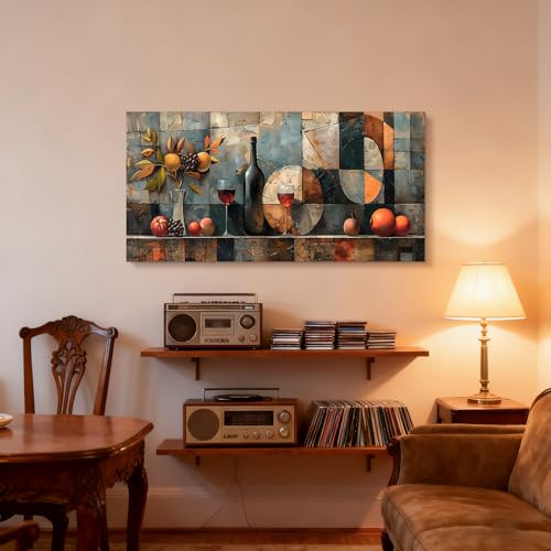 JHHUAMO Modern Living Room Decoration Paintings, Large Picture Sheets, Geometric Decorative Canvas with Vintage Bottle for Bedrooms, Office, Room, Hallway, 73 x 146 cm