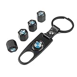 INCART Universal Steel (4pcs) Car Tire Valve Stem Air Caps Cover + (1pcs) Keychain for BMW Black