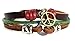 Beautiful Silver Jewelry Think Peace Symbol Peace Sign Multi Strand Rugged Leather Zen Bracelet in Gift Box