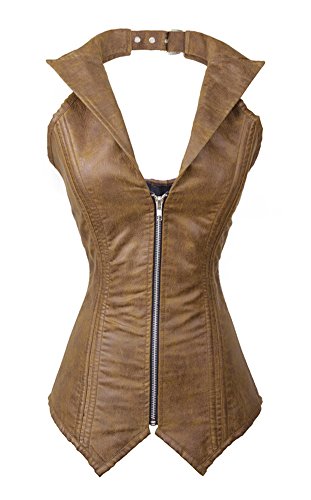 QinYing-Sexy-V-Neck-Zipper-Front-Overbust-Boned-Corset-Vest-with-Straps