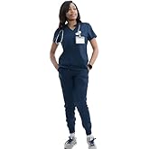 Uniforms World Ava Scrubs Set for Women — Classic fit Top & Slim Jogging Pants, Yoga Waistband, 9 Pockets, Anti-Wrinkle