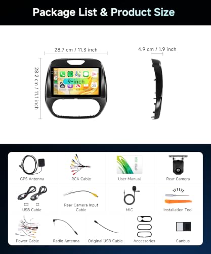 Rimoody 4G+64G Autoradio Android per Renault Captur Clio 2011-2018, 9" Touchscreen Schermo IN-Cell Radio con Carplay Android Auto Senza Fili FM/RDS/EQ Navi GPS WiFi Bluetooth Mirror Link Retrocamera