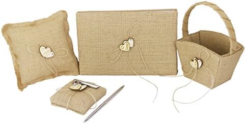 Burlap Wedding Guest Book Pen Stand Set Ring Pillow Flower Basket Hot