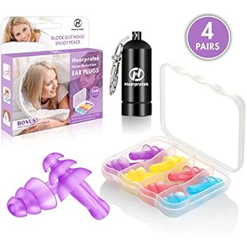 Hearprotek Noise Reduction Ear Plugs for Sleeping, 4 Pairs Reusable earplugs Hearing Protection for Side Sleepers, snoring, Study, Work, Travel, Construction, Swimming, Mediation etc