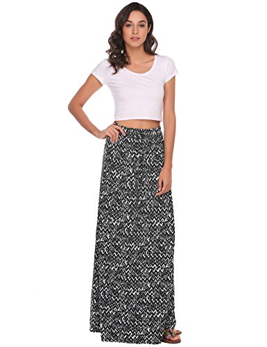 Zeagoo Maxi Printed Skirts for Women A Line Long Elastic Casual Skirt
