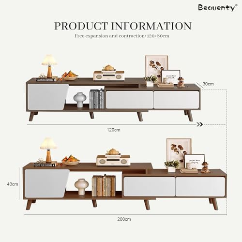 Beauenty TV Cabinet for up to 50-70 Inches TV, 2 Drawer TV Entertainment Modern Design, Wooden TVs Console Table, Adjustable TV Rack L 220 x W 30 x H 43 cm (Style 1)