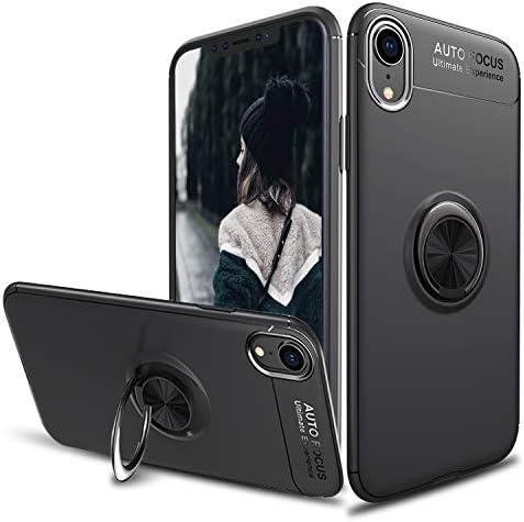 lovpec Soft iPhone XR Case, [Ring Series] Slim Thin 360 Degree Rotating Ring Kickstand with Magnetic Shockproof Protective Phone Case Cover Compatible with iPhone XR (2018) 6.1 inch (Black)