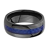 8mm Round Edge Ceramic COMFORT-FIT Blue Carbon Fiber Inlay Wedding Band Ring (Size 5 to 15)