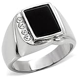 Men's Stainless Steel Rectangular Jet Black Ring, Size 8