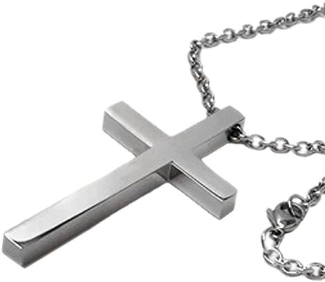 Loralyn DesignsLarge Men's Modern Stainless Steel Cross Pendant Necklace 20, 24 or 30 Inch 3mm Steel Chain
