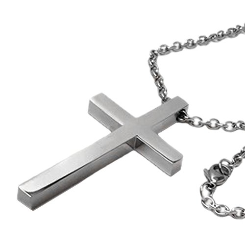 Loralyn DesignsLarge Men's Modern Stainless Steel Cross Pendant Necklace 20, 24 or 30 Inch 3mm Steel Chain