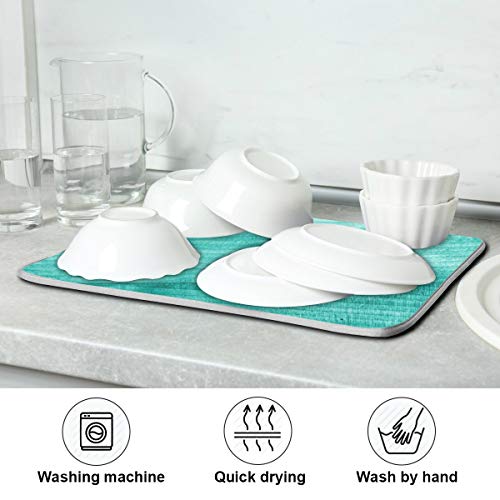 Teal Turquoise Green Wood Texture Dish Drying Mat 16x18 for Kitchen