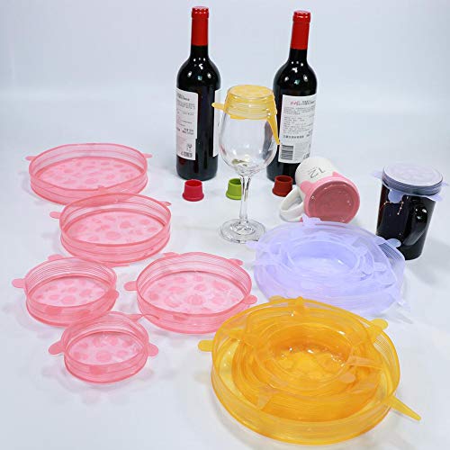 Silicone Stretch Lids - 18pcs Reusable Silicone Bowl Covers Durable Elastic Food Storage Covers Lids Leakproof Seal Covers for Bowls in Various Sizes Keep Food Fresh, Bonus 3pcs Wine Bottle Stoppers - Thumbnail 2