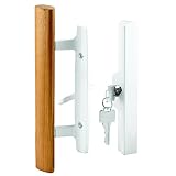 Prime-Line Products C 1316 Patio Door Handle Set, 3-15/16in Diecast, Wood Pull, White, Mortise, Keyed, Pack of 1