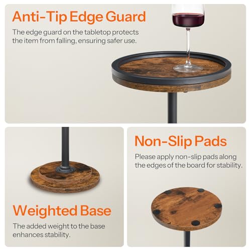 HOOBRO Round Tall Side Table, Round Small Drink Table, Retro Pedestal End Table for Living Room, Bedroom, Industrial Martini Table for Small Spaces, Balcony, Rustic Brown and Black EBF168BZ01