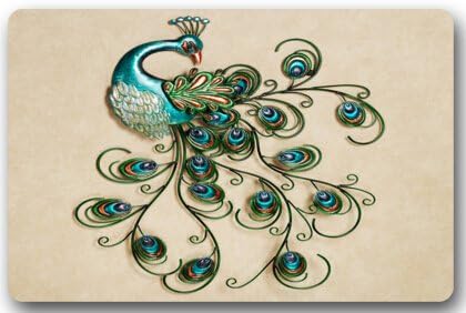 Beautiful Peacock Bird Tail Feathers Large Doormat Neoprene Backing Non Slip Outdoor Indoor Bathroom Kitchen Decor Rug Mat Welcome Doormat