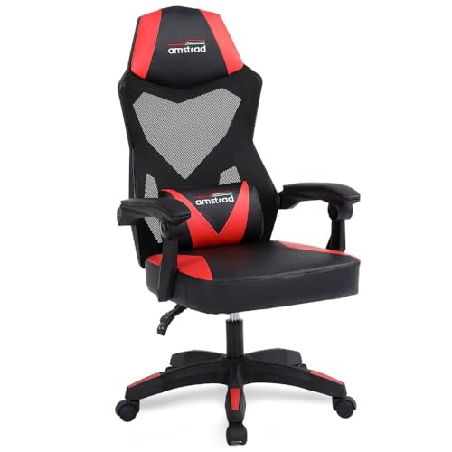 AMS GAMING GAMING02-REDGaming-Stuhl, Mesh-Bürostuhl, Schwarz-Rot, Neigbar bis 135°, max. 130 kg