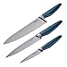 Ayesha Curry Cutlery Japanese Stainless Steel Knife Cooking Knives Set with Sheaths, 8 Inch Chef Knife, 6 Inch Utility Knife, 3.5 Inch Paring Knife, Twilight Teal Blue