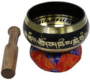 Om Mani Padme Hum Peace Tibetan Singing Bowl for Yoga Meditation with Silk Cushion and Mallet Made from Nepal