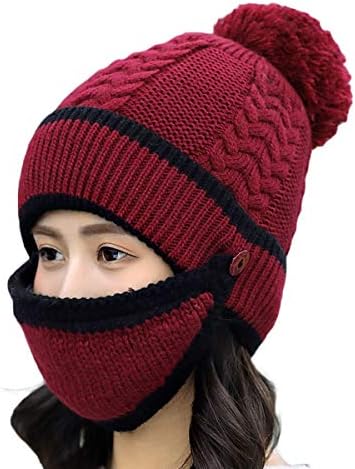 iSWEVENFashionable Woolen Beanie Cap with Mask for Women | Girls (4060, Free Size)