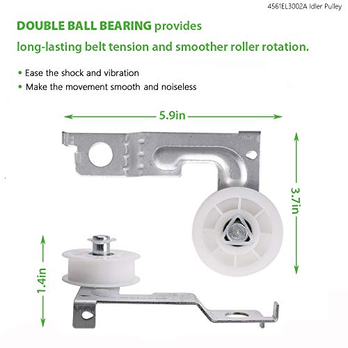 Dryer Repair Kit for LG Kenmore maintenance Replacement - 4581EL2002C Drum Roller & 4561EL3002A Idler Pulley & 4400EL2001A Belt Replace 4581EL3001A 4581EL3001C 4581EL2002A 4561EL3002B 4400EL2001F - Thumbnail 2