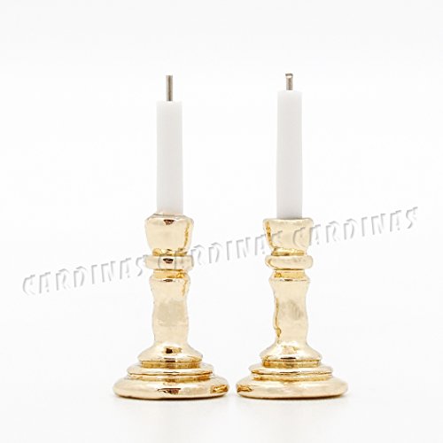 Odoria 1:12 Miniature 1 Pair Golden Candle Stand Dollhouse Decoration Accessories