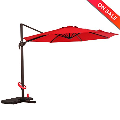 LCH 10ft Offset Cantilever Umbrella Outdoor Patio Backyard Market, Easy Open Lift, 360 Degree Ro ...