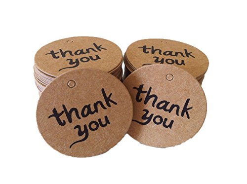 JKLcom Thank You Tags with String Brown Kraft Card Paper Tag Kraft Paper Gift Tags Wedding Party Favor Punch Label Price Gift Tags -100Pcs (Thank you)