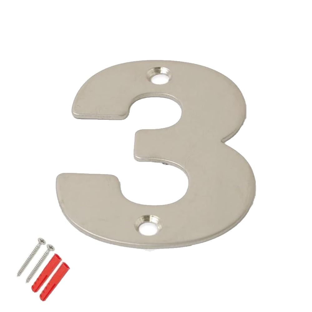 SISI UK® Stainless Steel Front House Door Numbers with Brushed Finish Large 6'' with fixings (Number 3)