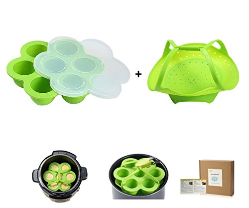 Egg Bites Molds for Instant Pot Accessories by ULEE - Fits Instant Pot 5/6/8 qt Pressure Cooker, Silicone Steamer with Handles Included to Make the Mold Removal Easier (Green) - Thumbnail 7