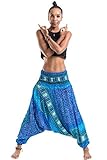Harem Pants Unisex Tribal Chakra Jumpsuit Harem Pants for Men & Women in Blue