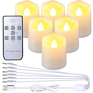 PChero Oplaadbare kaarsen met afstandsbediening, 6 stuks, oplaadbare led-theelichtjes, USB-vlamloze flikkerende kaarsen…