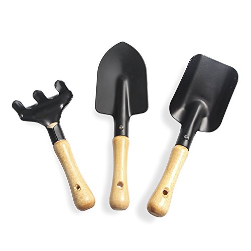 3-Piece Mini Garden Hand Tool Set Wooden Handle Iron Garden Tools Planting Tools Shovel +Spade+ Rake Trowel Wood Handle Metal Head Gardener