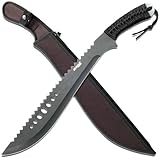 Jungle Master JM-031B Machete, Black Reverse Serrated Blade, Black Cord-Wrapped Handle, 21-Inch Overall