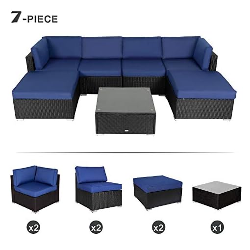 Peach Tree 7 PCs Outdoor Patio PE Rattan Wicker Sectional Sofa