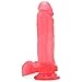Doc Johnson Crystal Jellies - 8 Inch Ballsy Cock With Suction Cup Base - 8.6 in Long and 2.0 in. Wide - Dildo - Pink