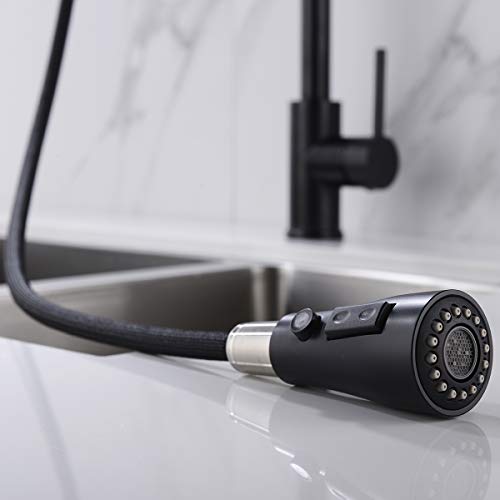 Matte Black Kitchen Sink Faucet Delle Rosa Pause Function 2 Water Mode 360 Degree Rotation Pre-rinse Pull Out Kitchen Faucet
