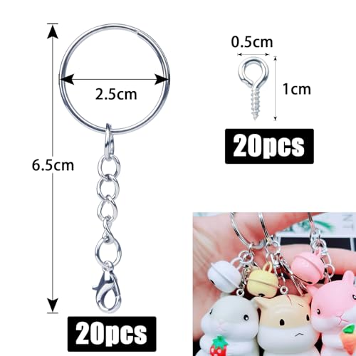 qjuwhua 40 Piezas Anillas Llaveros con Cadena 25mm Metalicas Chaveiro Kit Argollas Llavero Porta Chaves para Hacer Cadena Llavero Bisuteria Artesanías Chaveiro Manualidades DIY Organiza Plateado